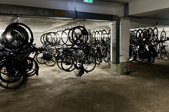 Bicycle hooks in the underground garage